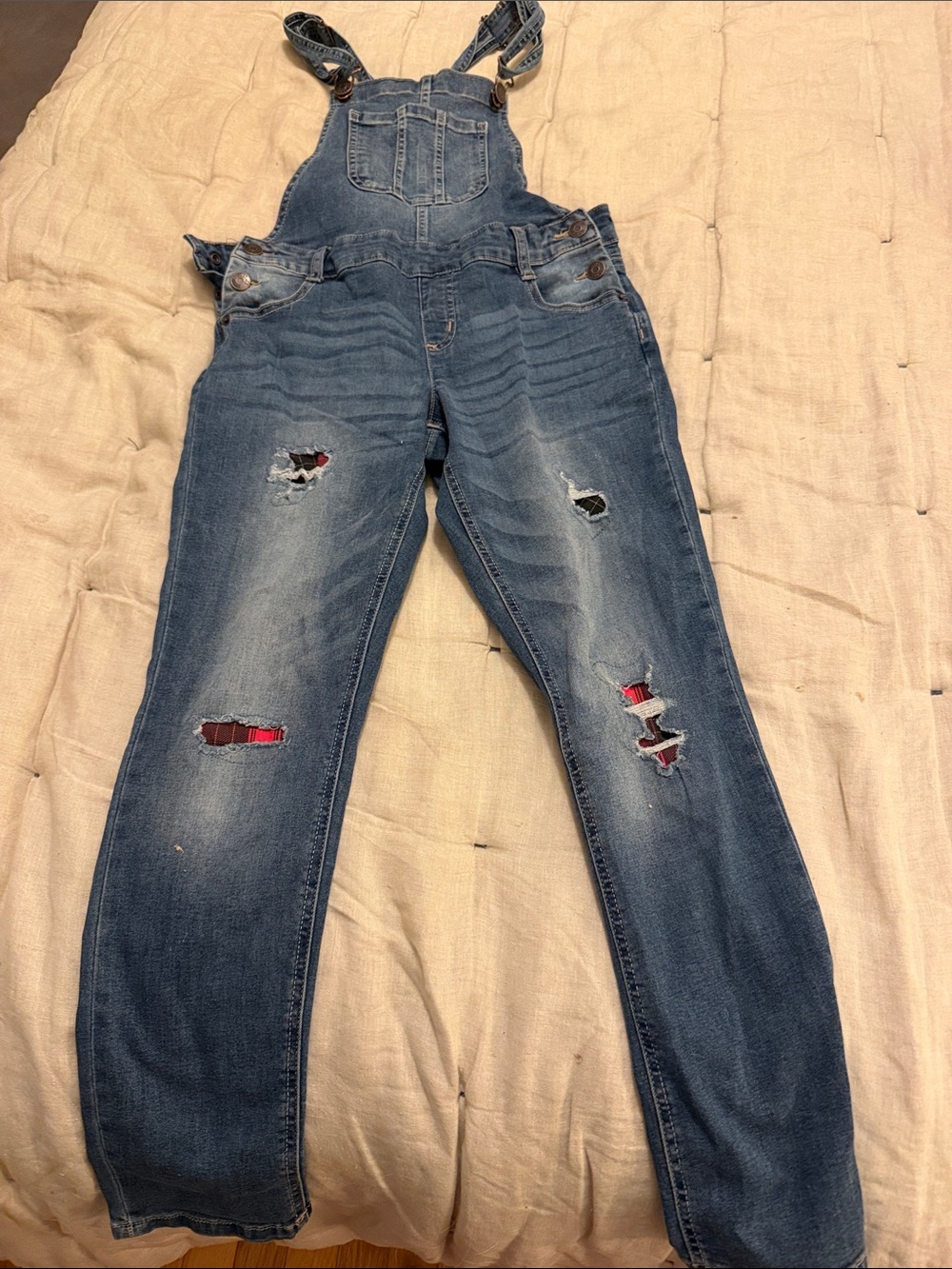 Distressed Denim Overalls -